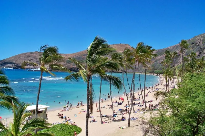 Hawaii beautiful beach full of travelers
