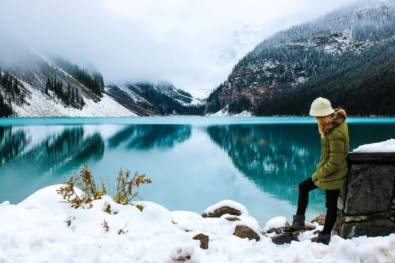 women at Ice lake in Canada