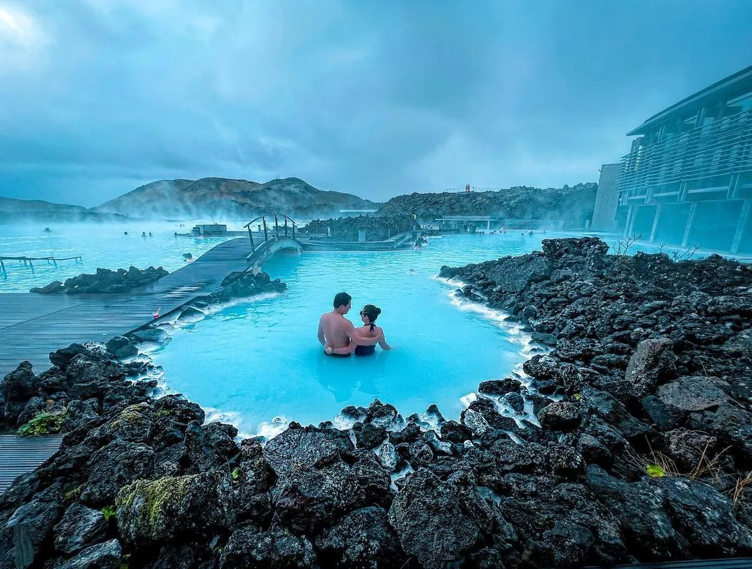 couple in the blue lagoon iceland